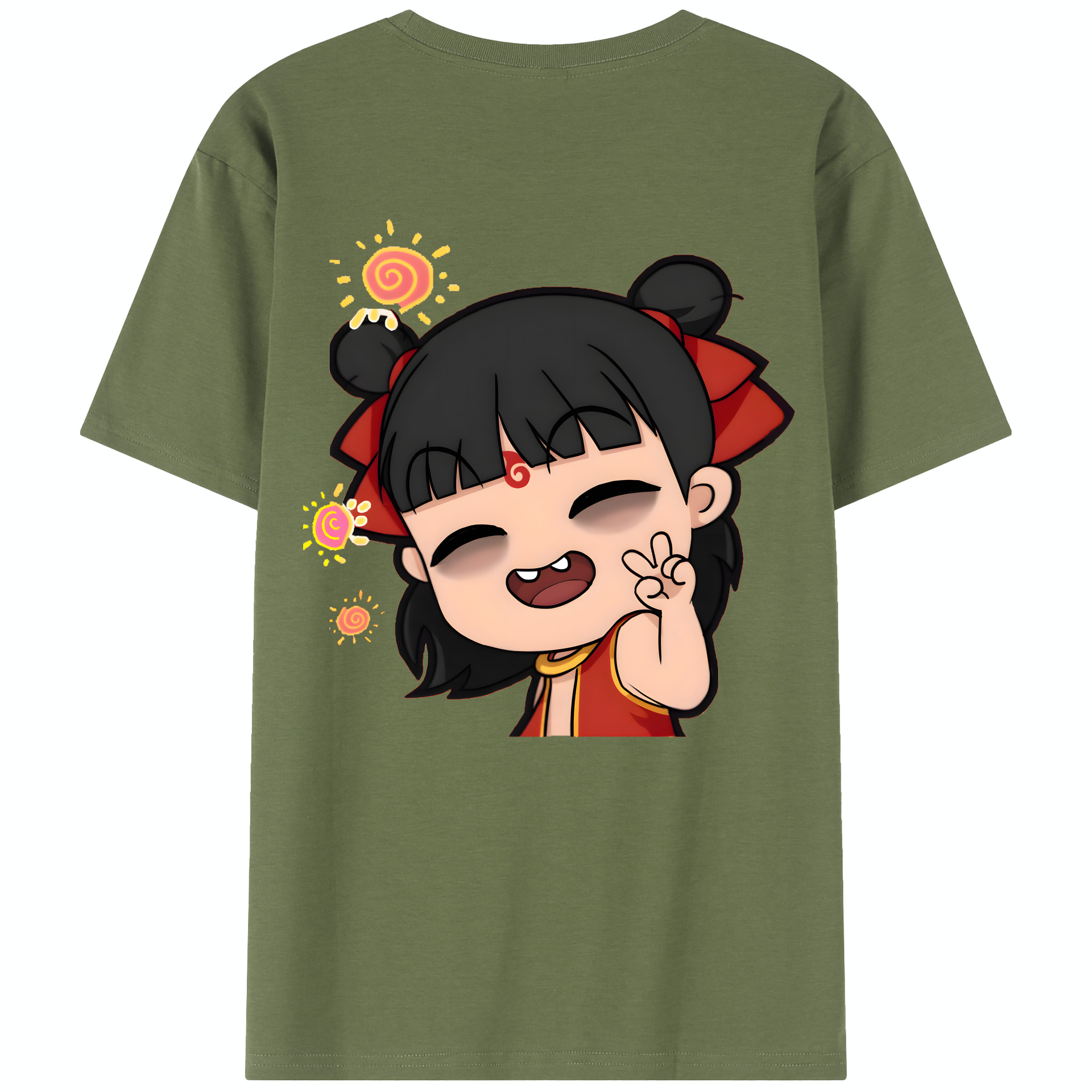 （画像用） Ne Zha 2 ナタ 魔童の大暴れ 綿100％半袖Tシャツ（背面プリント）